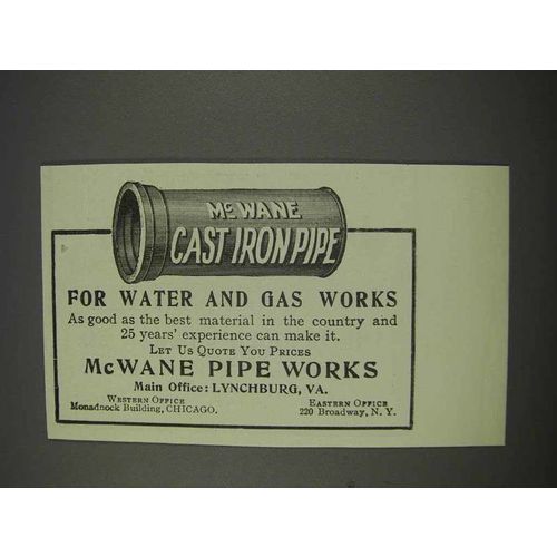 1911 McWane Cast Iron Pipe Ad