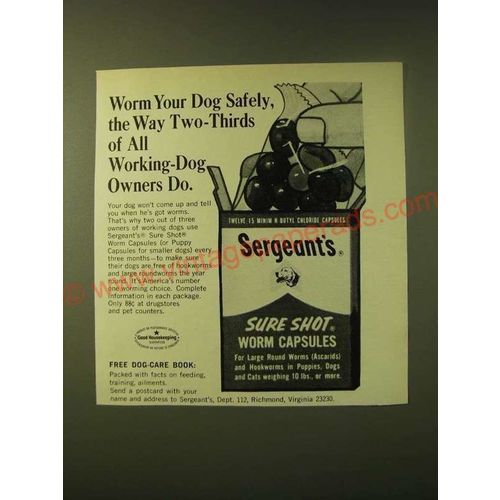 1966 Sergeant's Sure Shot Worm Capsules Ad - Worm your dog safely