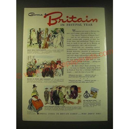 1951 Britain Tourism Ad - Come to Britain in Festival year