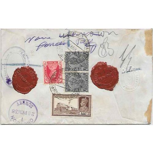 India Air Mail REGISTERED Cover FDC 1938 Peshawar to Surrey GB