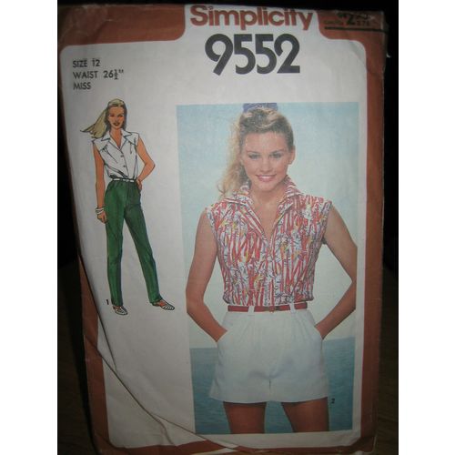 Vintage Simplicity #9552 Misses Shirt/Shorts/Straight Leg Pants Pattern-Size 12