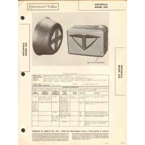MOTOROLA model 605 6 tube AM car radio receiver Sams Photofact manual