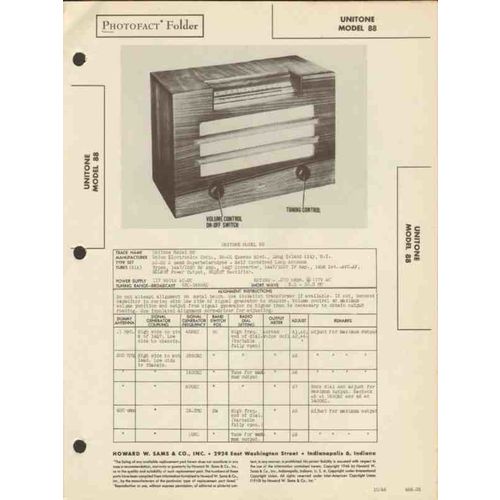 UNITONE model 88 6 tube AM SW radio receiver Sams Photofact manual