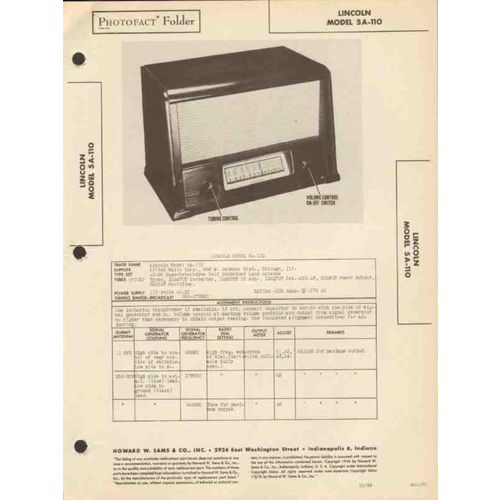 LINCOLN model 5A-110 5 tube AM radio receiver Sams Photofact manual