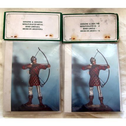 65mm white metal figures donzino & donzino medieval bowmen x2