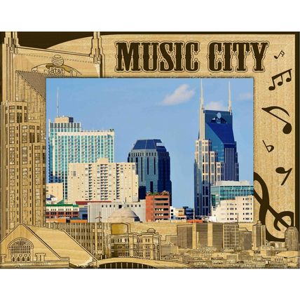 Music City Nashville Tennessee Laser Engraved Wood Picture Frame Landscape 5 x 7