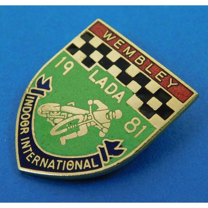 Vintage Speedway Wembley LADA Indoor International Metal Enamel Pin Badge 1981