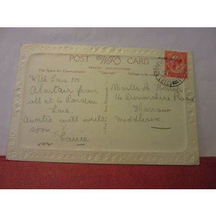 CHILD'S BIRTHDAY, used vintage postcard RP 1931 pm dolls and puppy dog /