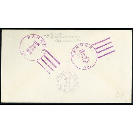 Banner, VA American Flag in Purple Fancy Cancels On Registered Cover
