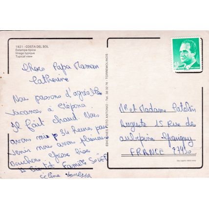 Costa del Sol image Spain Postcard posted VGC