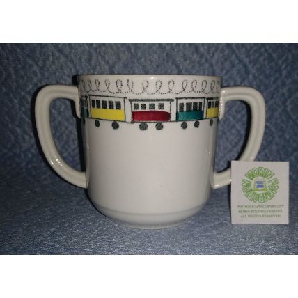 ROSTRAND SWEDEN DOUBLE HANDLED TRAIN PORCELAIN MUG TODDLERS SIPPY CUP