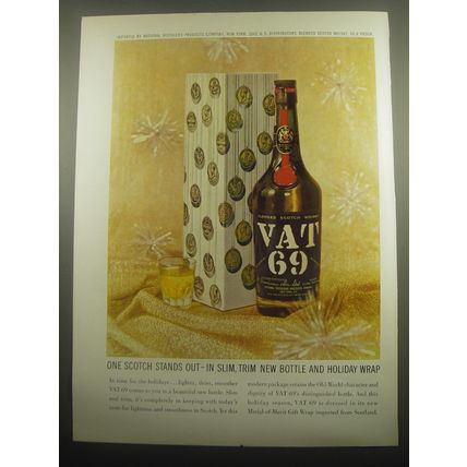 1959 Vat 69 Scotch Ad - One Scotch stands out - in slim, trim new bottle