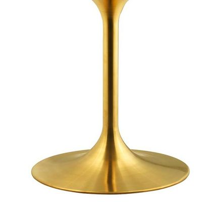 40" White Round Pedestal Stem Dining Table Gen. Stone Faux Marble Top Gold Base