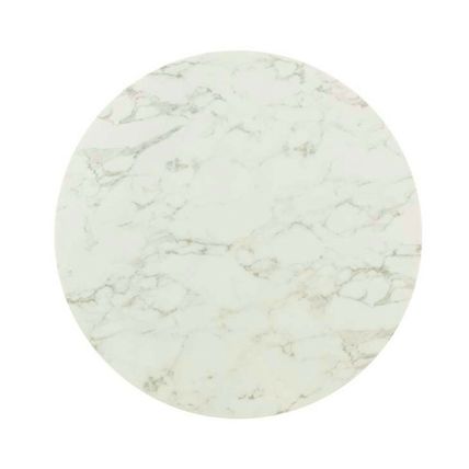 40" White Round Pedestal Stem Dining Table Gen. Stone Faux Marble Top Gold Base