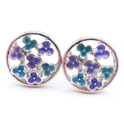 Floral Circular Silver Plated Earrings Friction Backs 1.4 CM Gift Jewellery