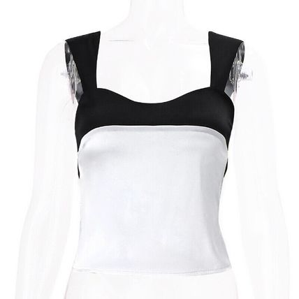 Satin Patchwork Milkmaid Cami Top Sexy Backless Skinny Vest Top Women Crop