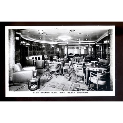 LS3922 - Cunard Liner - Queen Elizabeth - Cabin Smoking Room - postcard