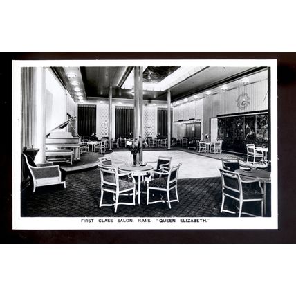 LS3921 - Cunard Liner - Queen Elizabeth - 1st Class Salon - postcard