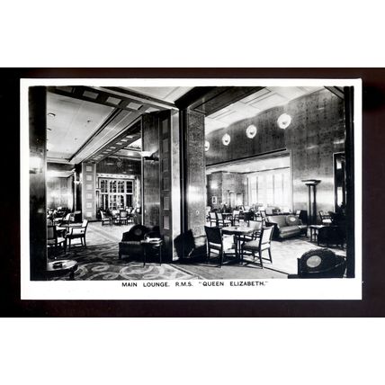 LS3924 - Cunard Liner - Queen Elizabeth - Main Lounge - postcard