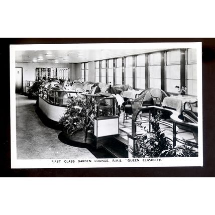 LS3920 - Cunard Liner - Queen Elizabeth - 1st Class Garden Lounge - postcard