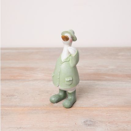 Duck Figurine in Green Hat Coat Jacket Wellies Boots Standing Ornament 13 cm