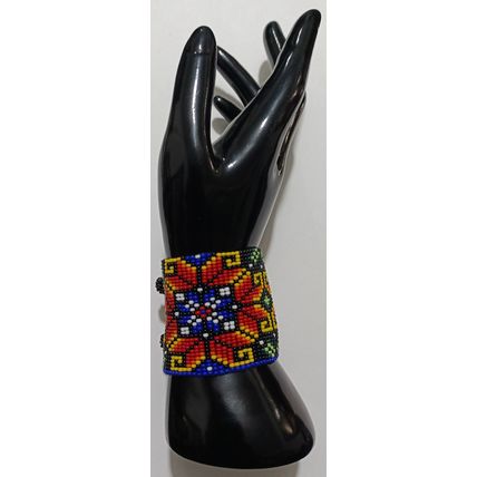 Traditional Huichol Art. Mexico Glass Seed Beads Bracelet. Floral Motives 5