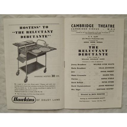 1955 programme Cambridge Theatre, The Reluctant Debutante