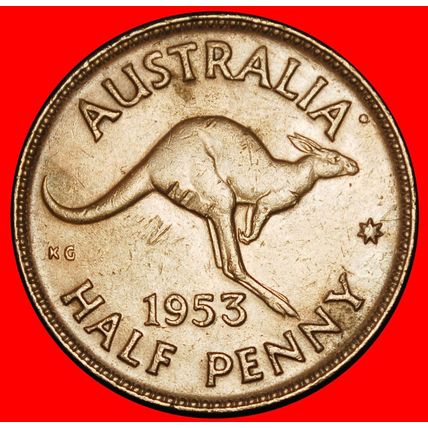 Ⰶ KANGAROO RIGHT (1953-1955): AUSTRALIA ★ 1/2 PENNY 1953! ★LOW START★NO RESERVE