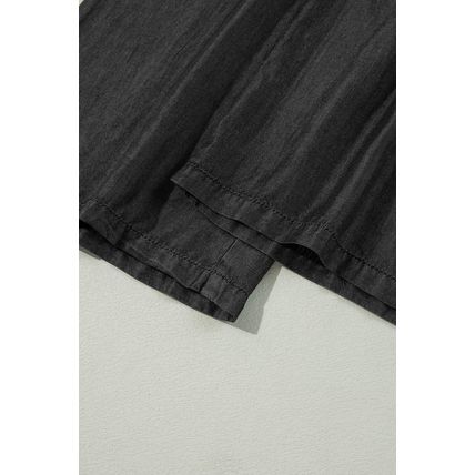 Black Side Pockets Frilled Smocked High Waist Wide Leg Jeans