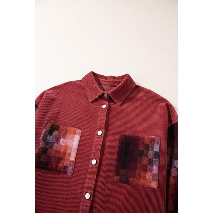 Gold Flame Checker Patchwork Raw Edge Oversized Corduroy Jacket