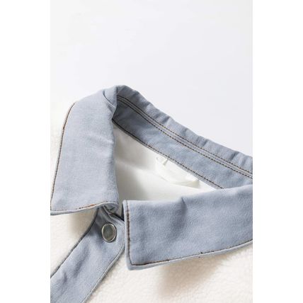 White Contrast Trim Buttoned Sherpa Jacket
