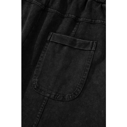 Black Mineral Wash Exposed Seam Drawstring High Waist Wide Leg Cargo Pants