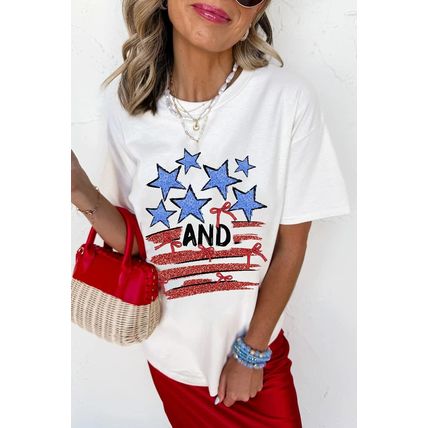 White Stars AND Stripes Bow Graphic T Shirt