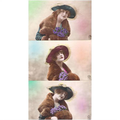 3 CARTES POSTALES - MODE - FEMME A CHAPEAU - REF 50