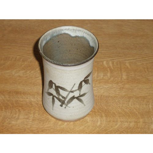 Stoneware Bamboo Leaf Studio Pottery Vase -Signed