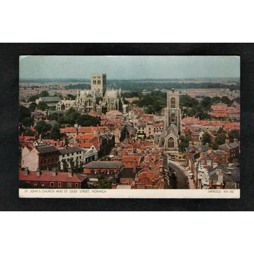 St Johns Church and St Giles Street Norfolk, Norwich unposted postcard