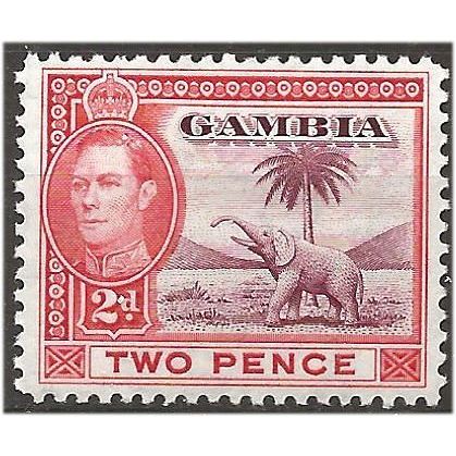 Gambia 1943 SG153a 2d Lake & Scarlet Mounted Mint . .. .