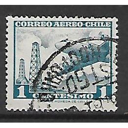 CHILE 1961 AIR 1c BLUE OIL DERRICKS AND DOUGLAS SG 525 FINE USED#