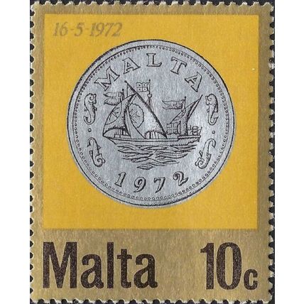 MALTA, Currency, Grandmaster's galley, yellow 1972, 10c
