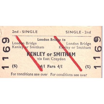LONDON BRIDGE - KENLEY SMITHAM 1969 British Railways Board Ticket BRB 1169