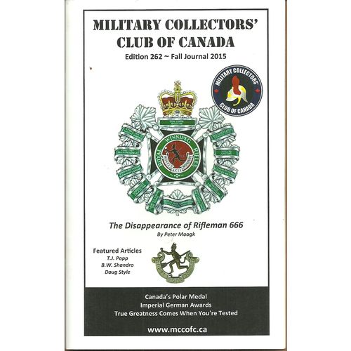 MCC Military Collectors Club of Canada Journal Book Edition 262 Fall 2015