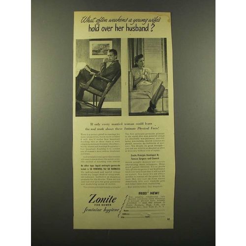 1946 Zonite Feminine Hygiene Ad - Hold Over Her Husband