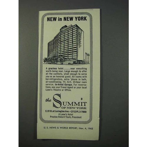1963 The Summit Hotel Ad - New in New York