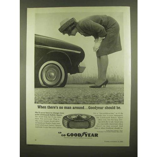 1965 Goodyear LifeGuard Safety Spare Tires Ad - No Man Around