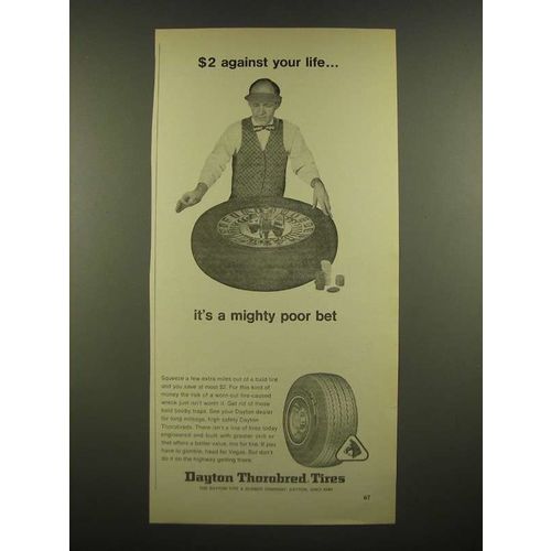 1967 Dayton Thorobred Tires Ad - $2 Against Your Life is a Poor Bet