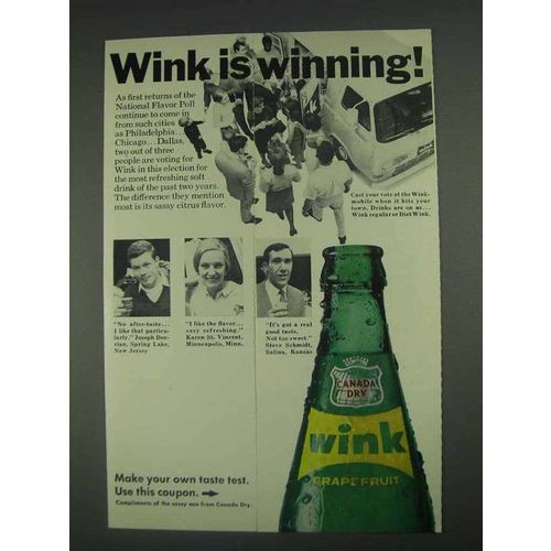 1967 Canada Dry Wink Soda Ad - Wink is Winning!
