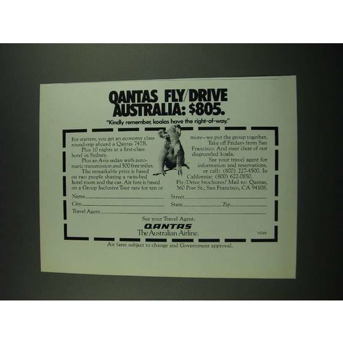 1974 Qantas Airline Ad - Fly/Drive Australia