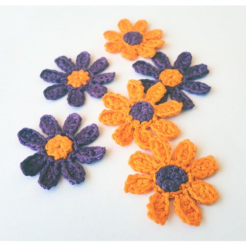 Flower appliques #F033 embellishments 6 pieces cotton crochet 40 mm diameter