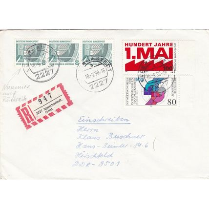 Germany 1990 Suderhastedt-Hirschfeld Registered Cover Suderhastedt cancel VGC