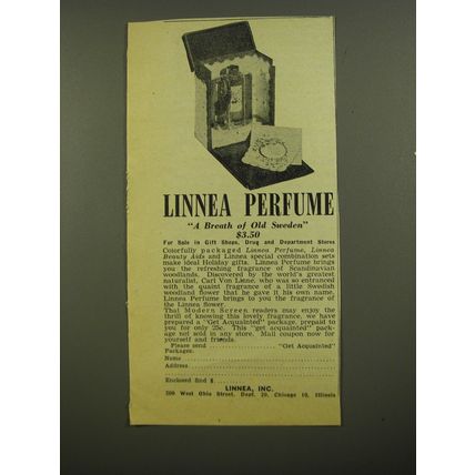 1945 Linnea Perfume Ad - Linnea Perfume a breath of Old Sweden